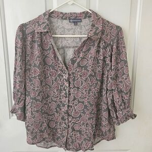 Democracy Top Large Gray print 3/4 Sleeve
